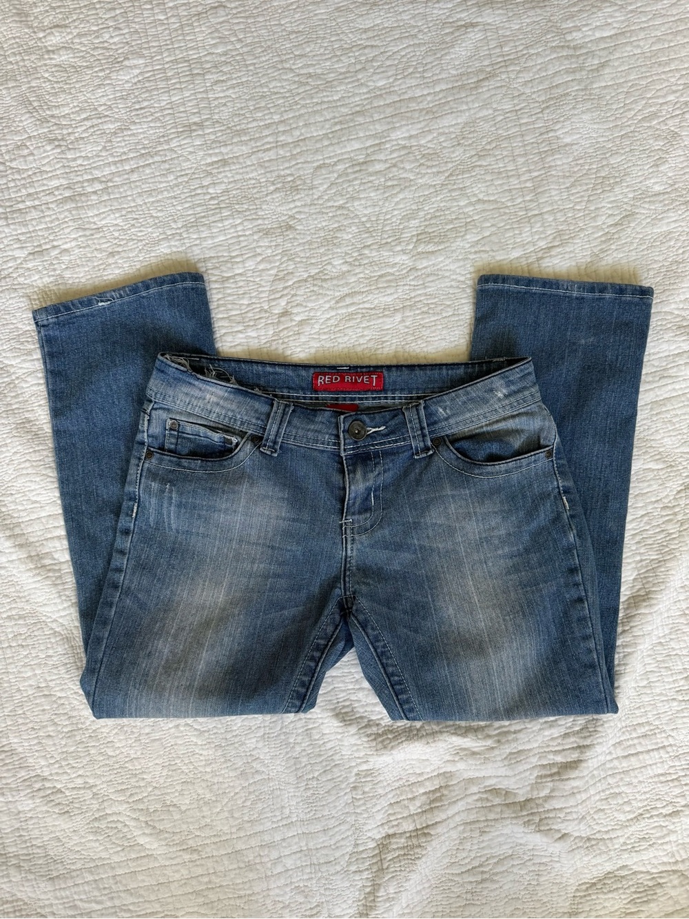 Red Rivet Women's Low-Rise Blue Stretch Denim Capris, Size 9